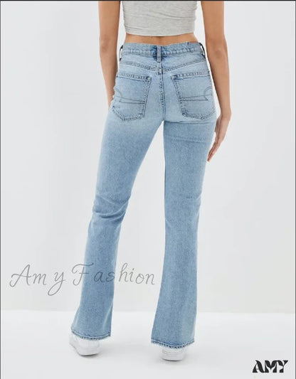 Amy Fashion - 2024 New Slit Slim Flare Women’s High Waist Flared Pants Streetwear Jean