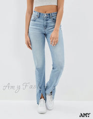 Amy Fashion - 2024 New Slit Slim Flare Women’s High Waist Flared Pants Streetwear Jean