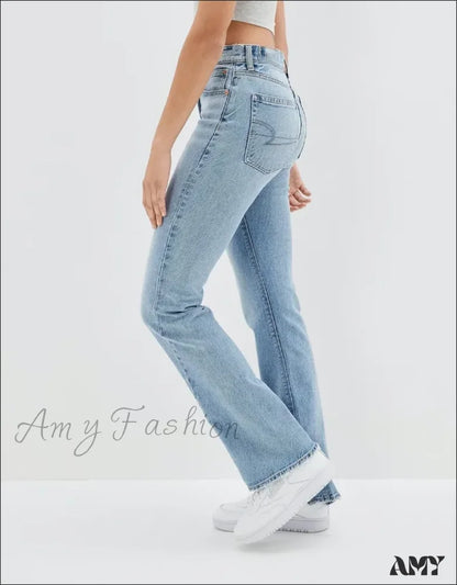 Amy Fashion - 2024 New Slit Slim Flare Women’s High Waist Flared Pants Streetwear Jean