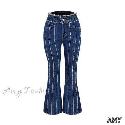 Amy Fashion - 2024 Stretch Women’s Vintage High Waist Flare Women Slim Spliced Bell Bottom