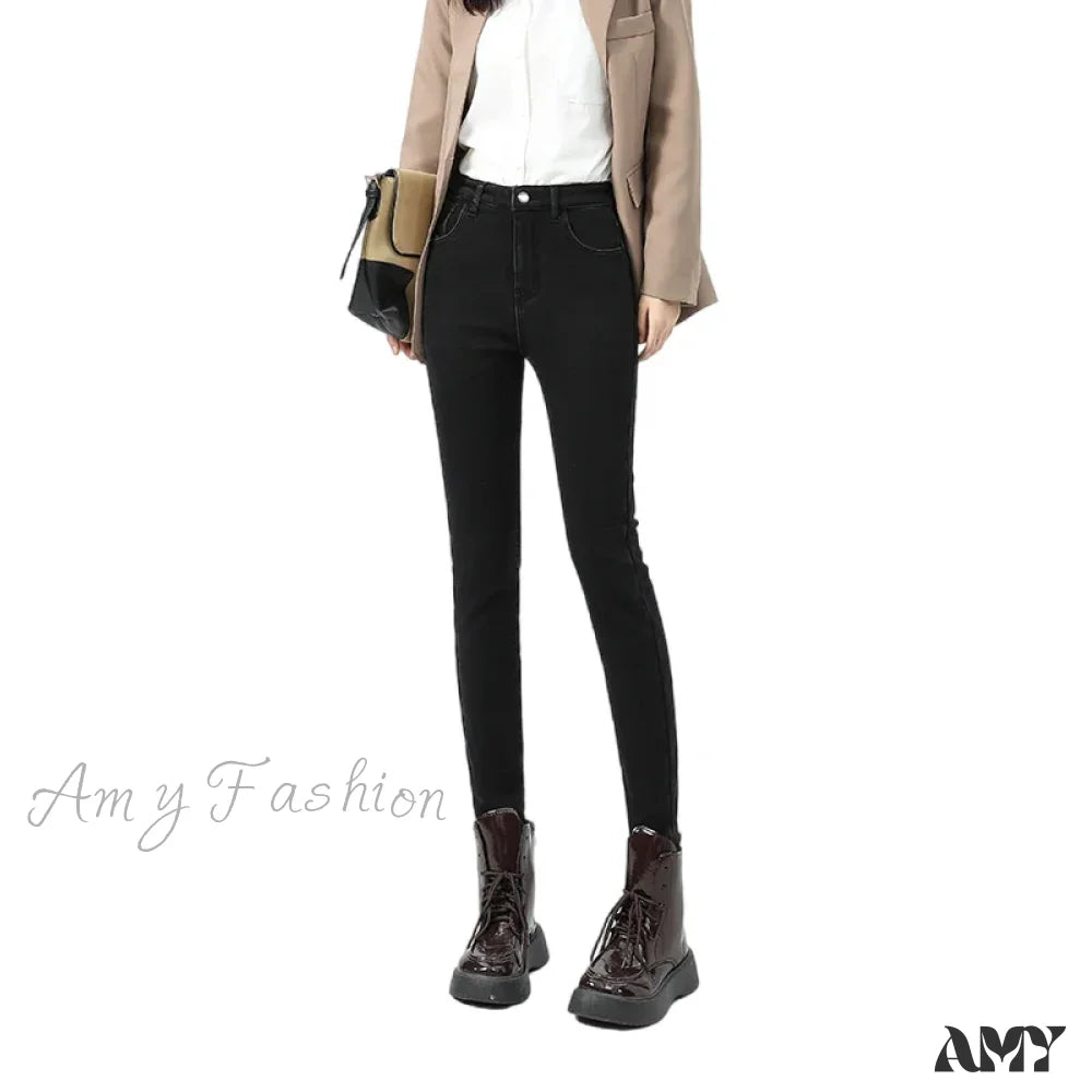 Amy Fashion - 2024 Winter Thermal Warm Plush Stretch Lady Skinny Fleece Women Thicken High Waist