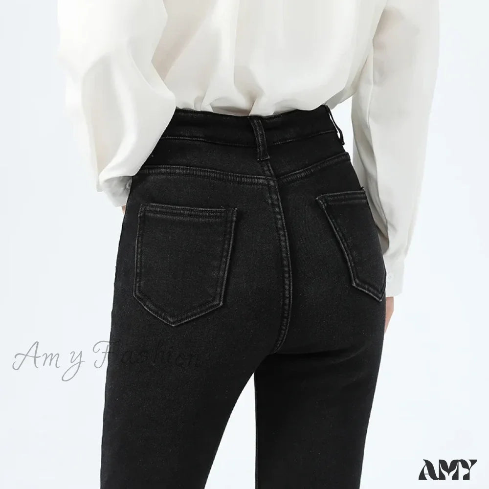 Amy Fashion - 2024 Winter Thermal Warm Plush Stretch Lady Skinny Fleece Women Thicken High Waist