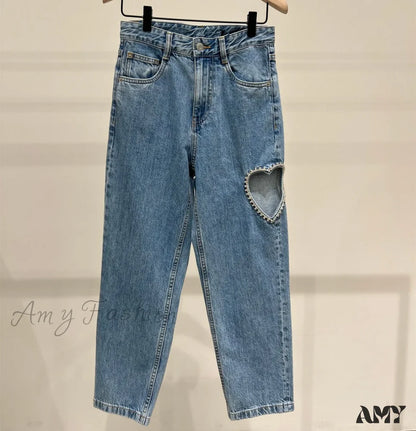 Amy Fashion - 2024 Women’s Ripped Vintage Casual Streetwear High Waist New Woman Jean