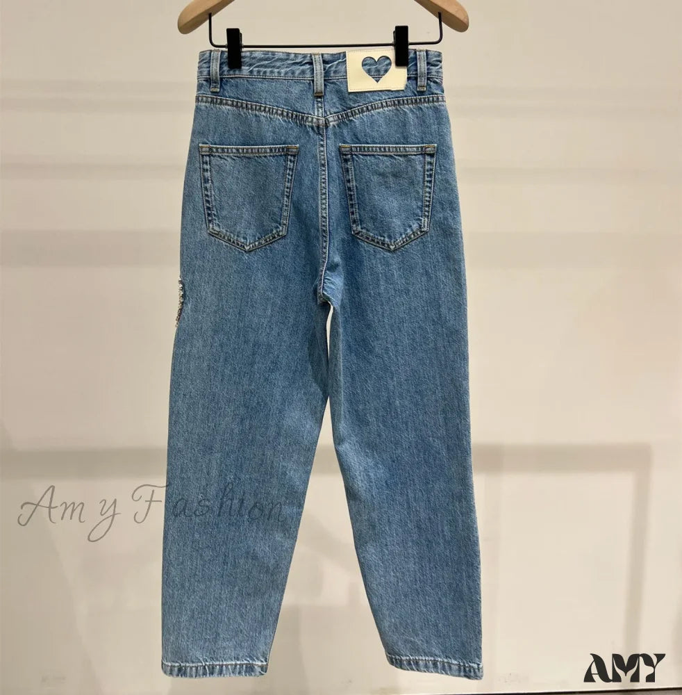 Amy Fashion - 2024 Women’s Ripped Vintage Casual Streetwear High Waist New Woman Jean