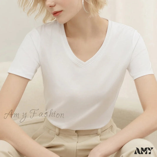 Amy Fashion - 95% Cotton Simple T-Shirt