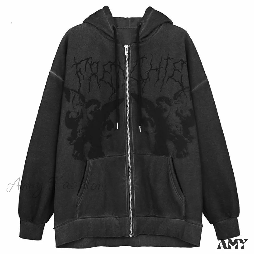 Amy Fashion - Angel Dark Print Streetwear Hoody Jacket