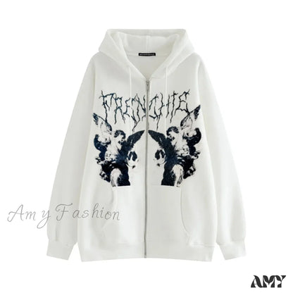 Amy Fashion - Angel Dark Print Streetwear Hoody Jacket