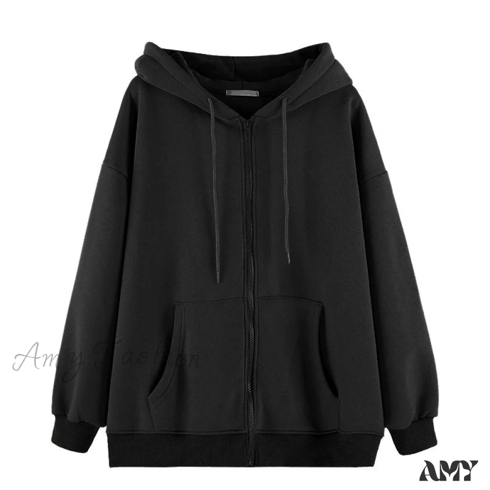 Amy Fashion - Angel Dark Print Streetwear Hoody Jacket Black 2 / M