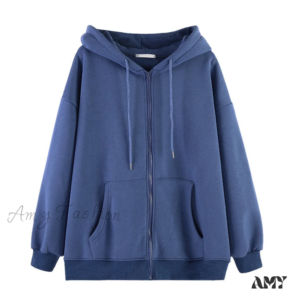 Amy Fashion - Angel Dark Print Streetwear Hoody Jacket Blue / M