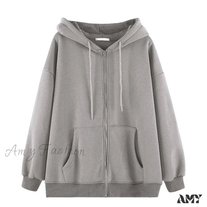 Amy Fashion - Angel Dark Print Streetwear Hoody Jacket Grey / M