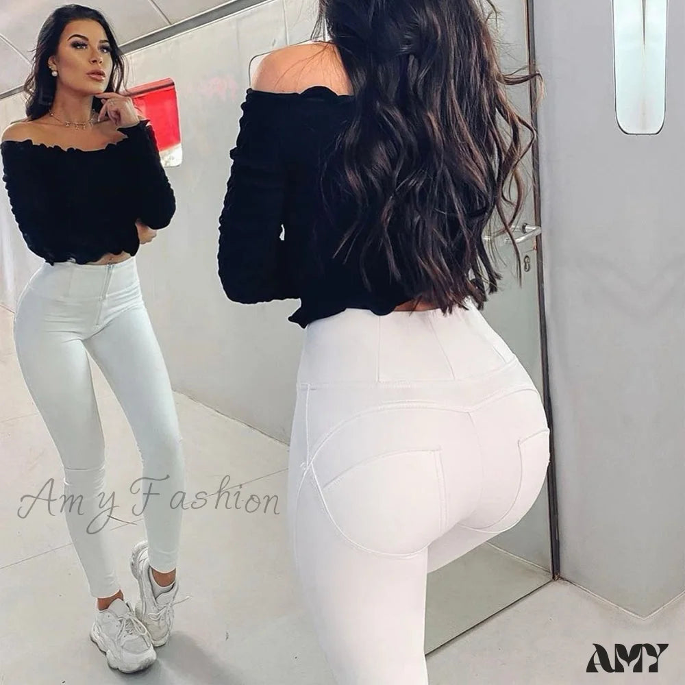 Amy Fashion - Artificial Leather High Waist Pencil Pants