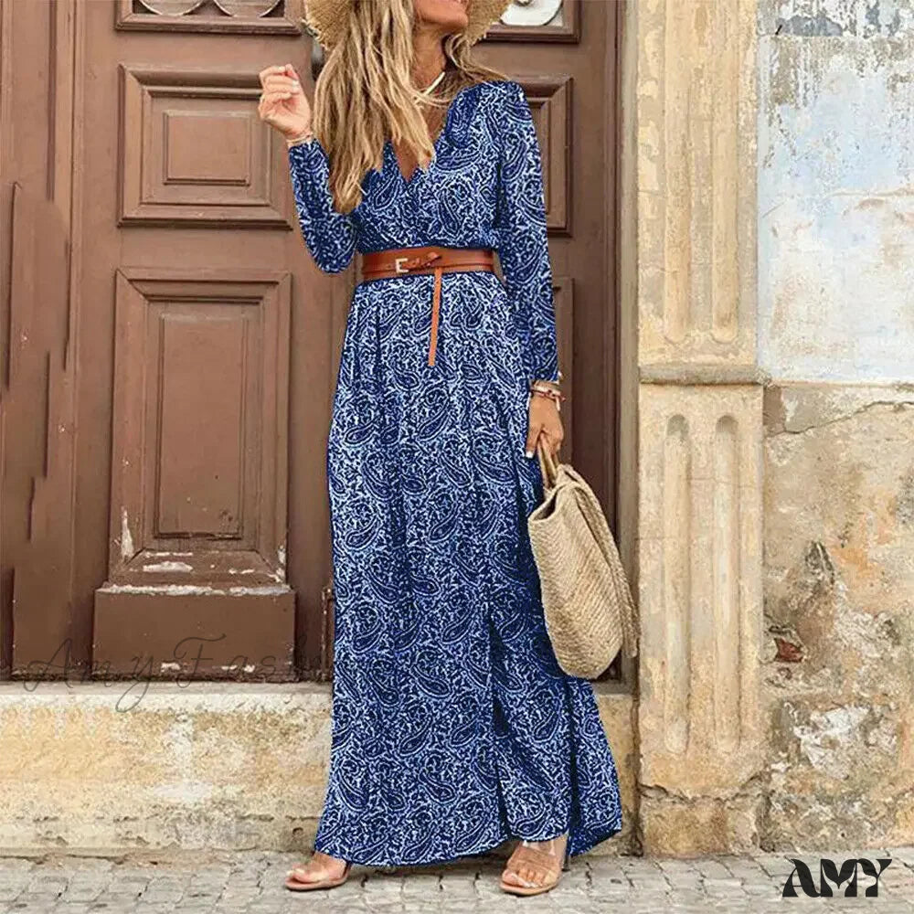 Amy Fashion - Autumn Female Short Sleeve Sexy High Split Maxi Boho Dress