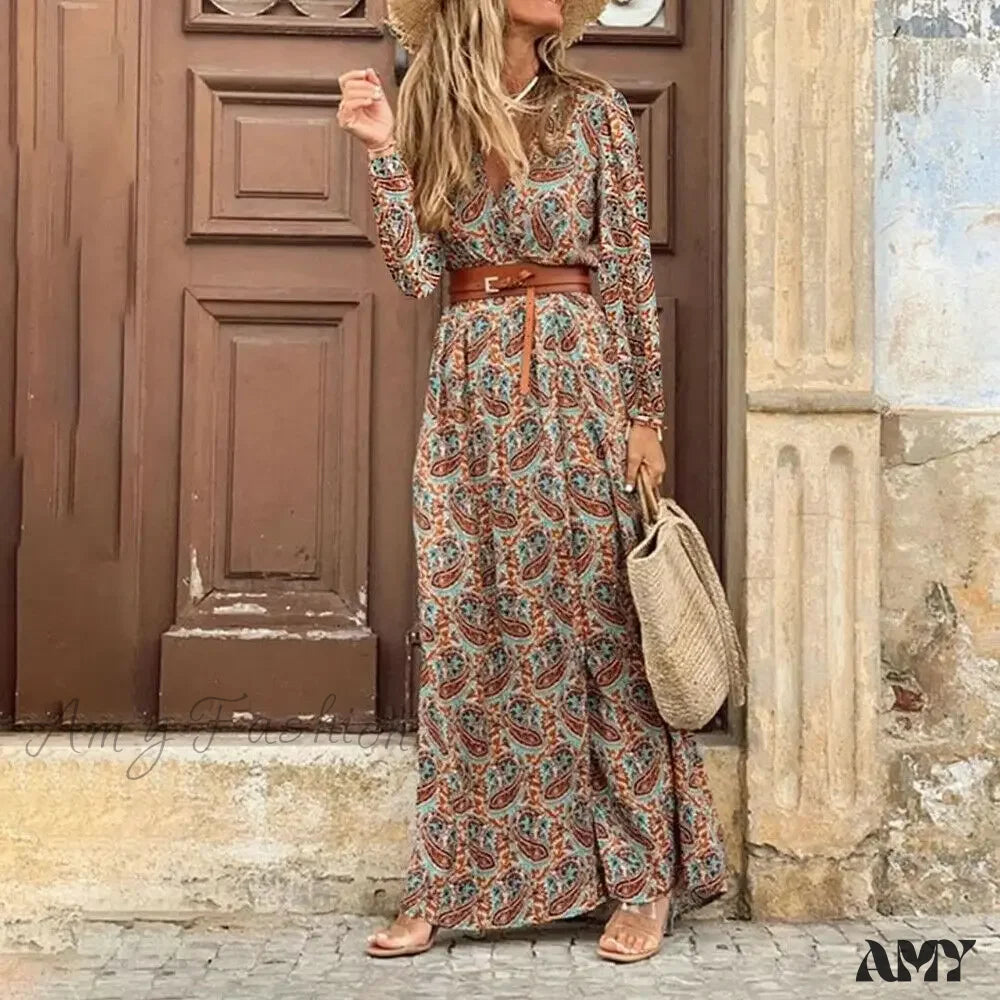 Amy Fashion - Autumn Female Short Sleeve Sexy High Split Maxi Boho Dress