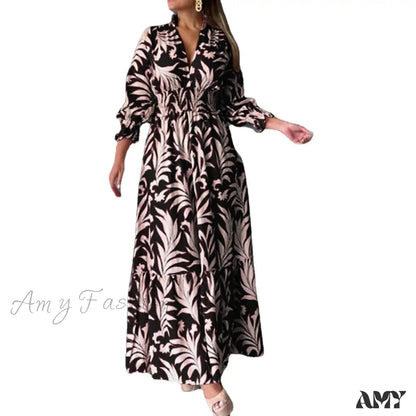 Amy Fashion - Autumn Floral Print Long Sleeve Boho Dress