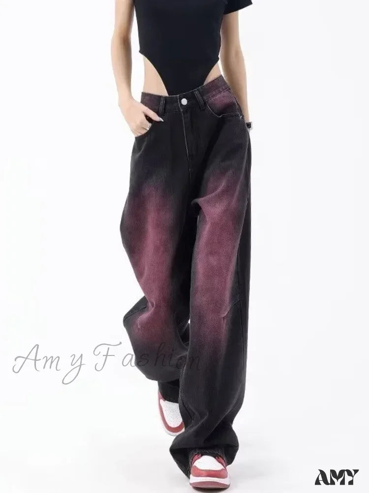 Amy Fashion - Autumn Literary Trend Loose Washed Youth High Street Harajuku Women’s Jean Black / S