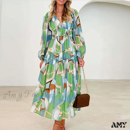 Amy Fashion - Autumn Long Sleeved Pleated Maxi Dress Boho