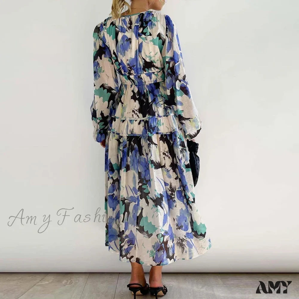 Amy Fashion - Autumn Long Sleeved Pleated Maxi Dress Boho