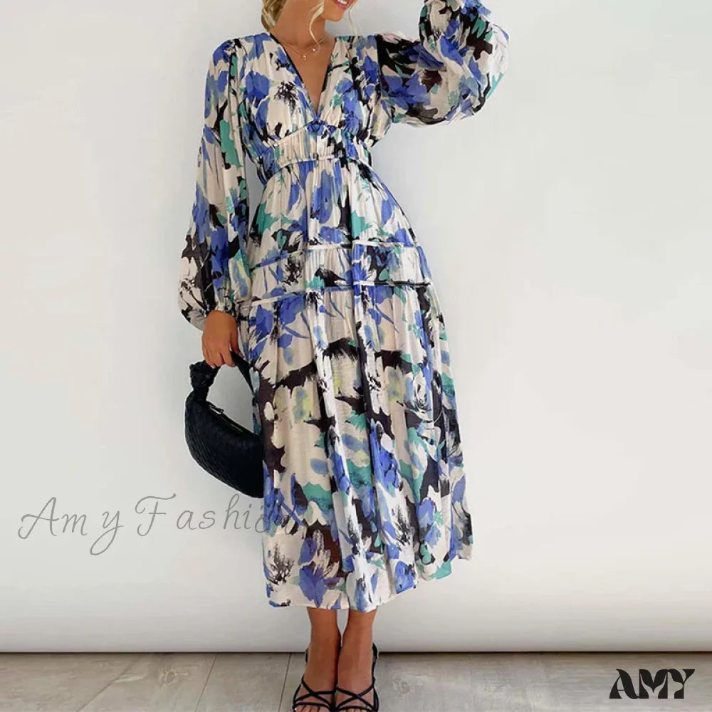 Amy Fashion - Autumn Long Sleeved Pleated Maxi Dress Boho