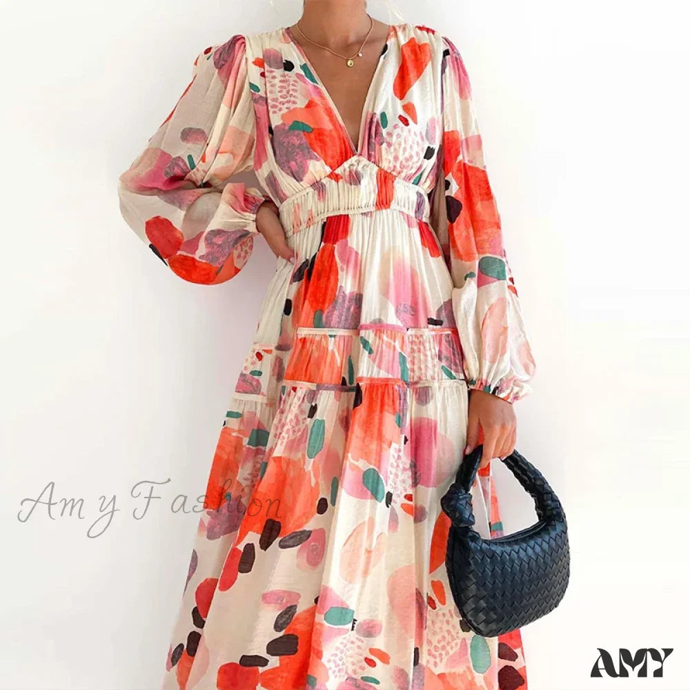 Amy Fashion - Autumn Long Sleeved Pleated Maxi Dress Boho