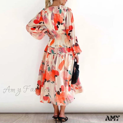 Amy Fashion - Autumn Long Sleeved Pleated Maxi Dress Boho