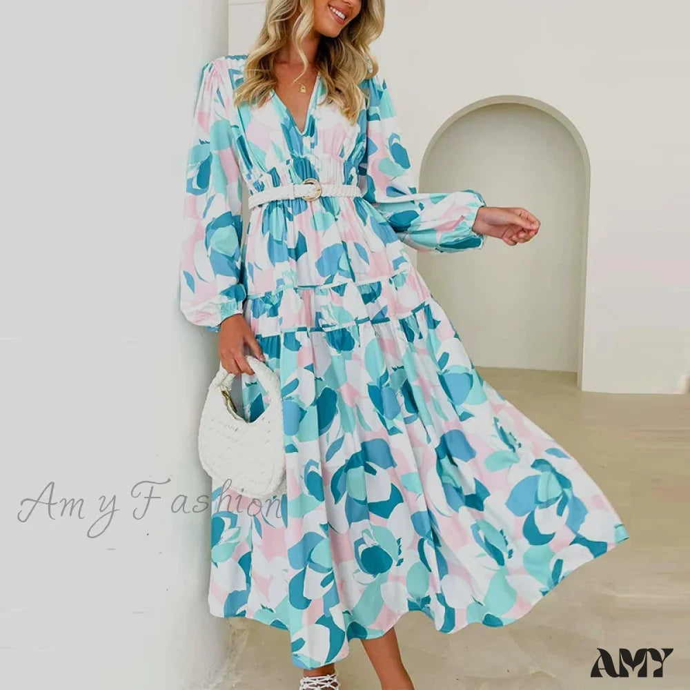 Amy Fashion - Autumn Long Sleeved Pleated Maxi Dress Boho