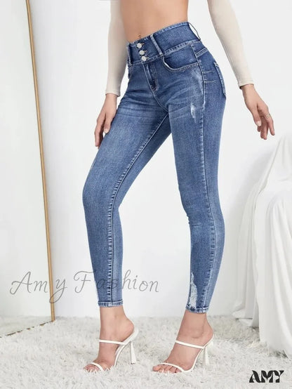 Amy Fashion - Autumn Stretch Ripped Casual Skinny Slim Denim Pencil Jean