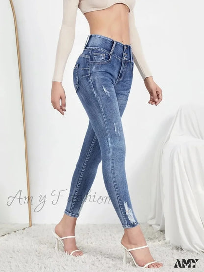 Amy Fashion - Autumn Stretch Ripped Casual Skinny Slim Denim Pencil Jean