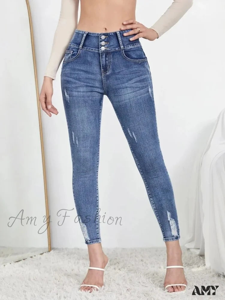 Amy Fashion - Autumn Stretch Ripped Casual Skinny Slim Denim Pencil Jean