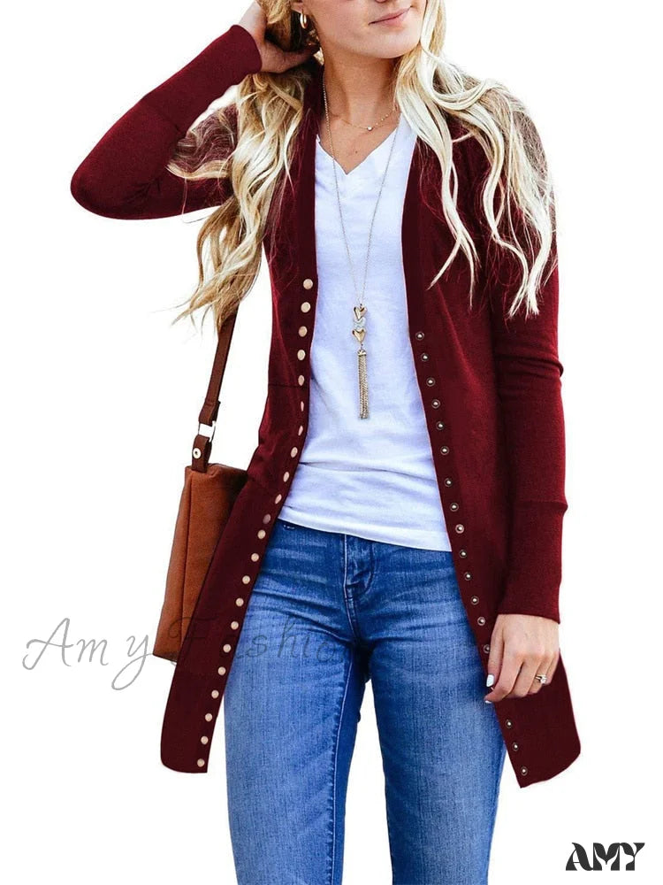 Amy Fashion - Autumn Winter Knitted Cardigan Women Jumper Long Sleeve Slim Sweater