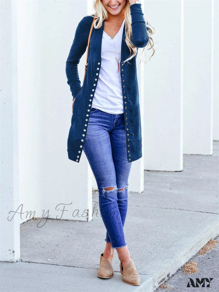 Amy Fashion - Autumn Winter Knitted Cardigan Women Jumper Long Sleeve Slim Sweater