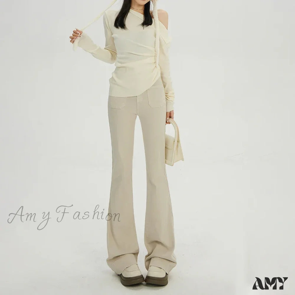 Amy Fashion - Autumn Winter Warm Flare Slim Lady Thermal Casual Tights Thicken Fleece Wide Leg