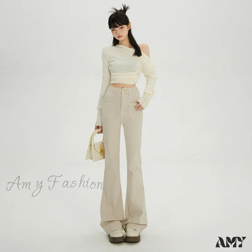 Amy Fashion - Autumn Winter Warm Flare Slim Lady Thermal Casual Tights Thicken Fleece Wide Leg