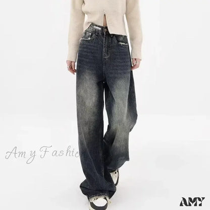 Amy Fashion - Autumnal American Retro Leopard Print Niche Design Casual Straight Wide-Leg Pants