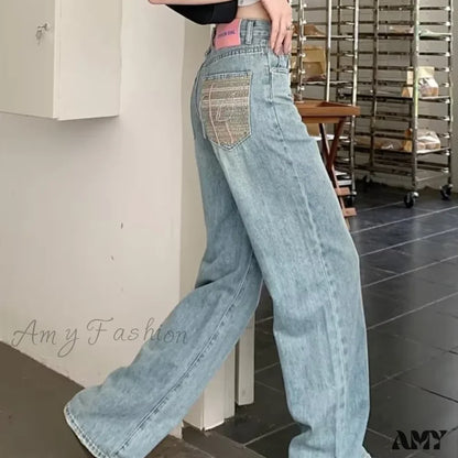 Amy Fashion - Baby Blue Loose Straight Thin Summer Tassel Versatile Trend Women’s Jean