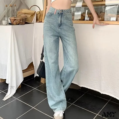 Amy Fashion - Baby Blue Loose Straight Thin Summer Tassel Versatile Trend Women’s Jean