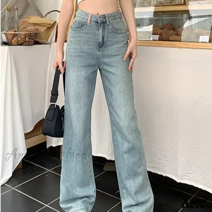 Amy Fashion - Baby Blue Loose Straight Thin Summer Tassel Versatile Trend Women’s Jean