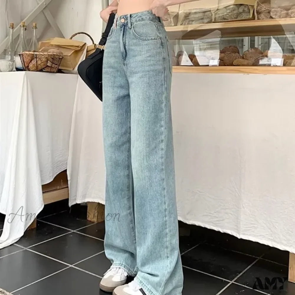 Amy Fashion - Baby Blue Loose Straight Thin Summer Tassel Versatile Trend Women’s Jean