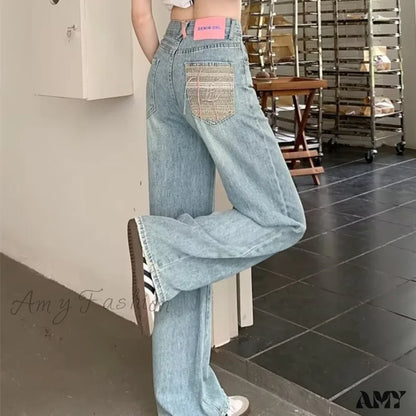 Amy Fashion - Baby Blue Loose Straight Thin Summer Tassel Versatile Trend Women’s Jean