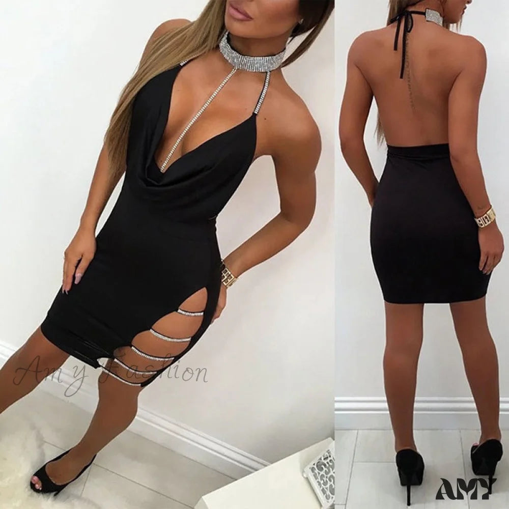 Amy Fashion - Backless Metallic Bandage Club Bodycon Dress