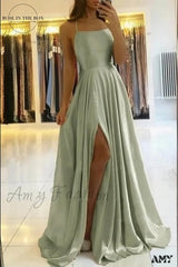 Amy Fashion - Backless Side Slit Halter Satin Evening Party Dress