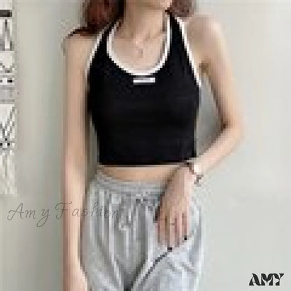 Amy Fashion - Basic Cotton Sports Tank Tops Black / One Size