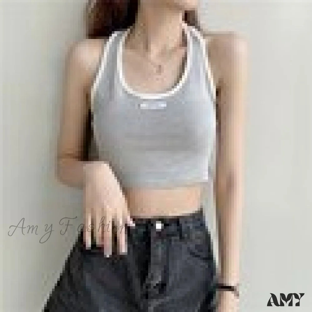 Amy Fashion - Basic Cotton Sports Tank Tops Grey / One Size