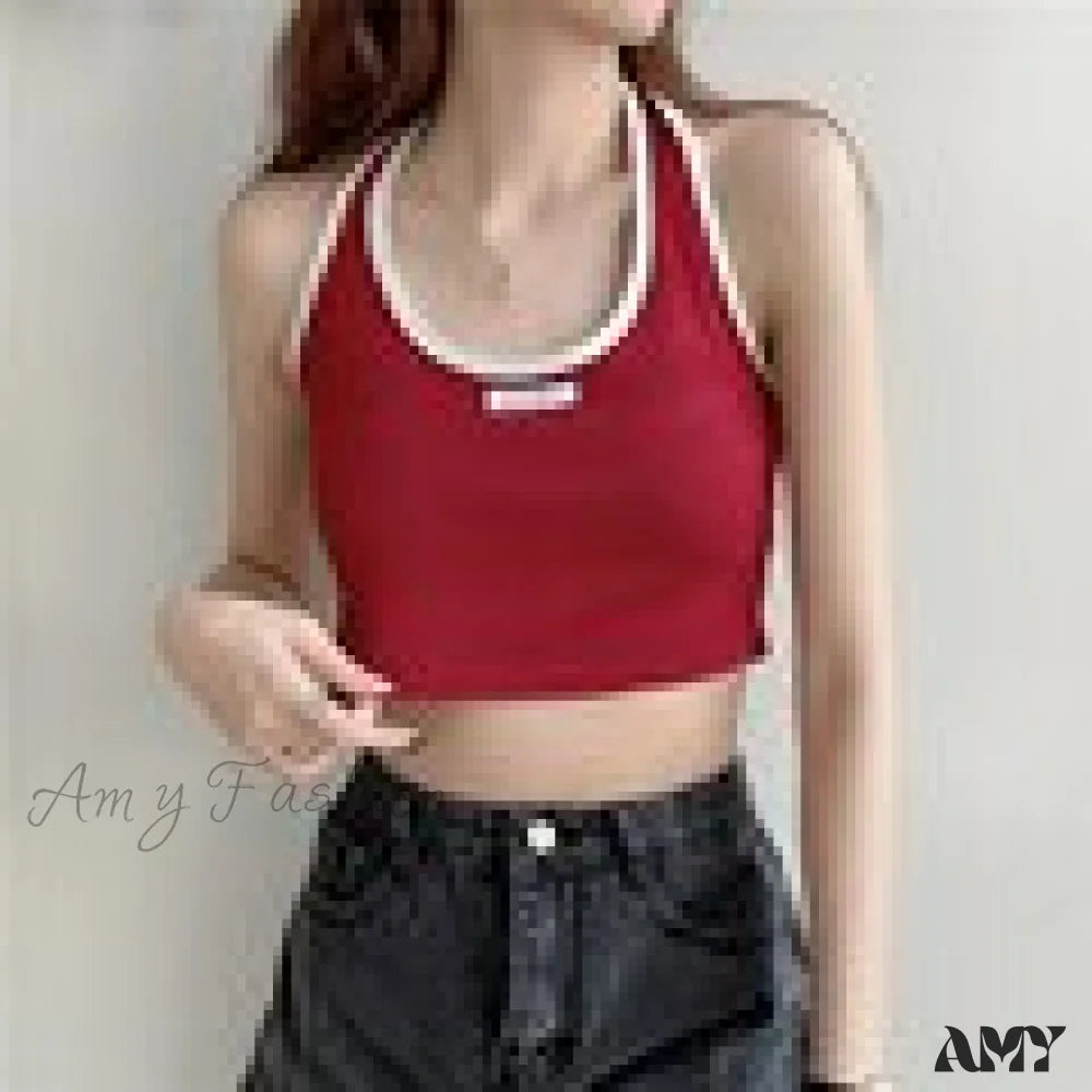 Amy Fashion - Basic Cotton Sports Tank Tops Red / One Size