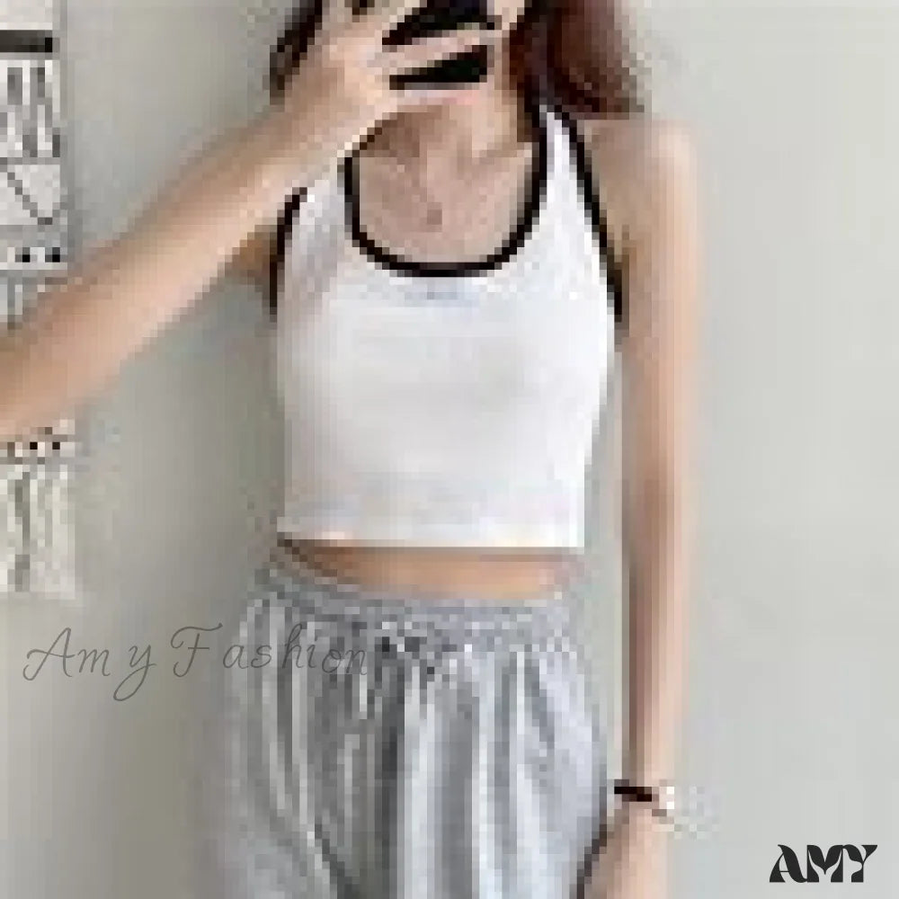 Amy Fashion - Basic Cotton Sports Tank Tops White / One Size