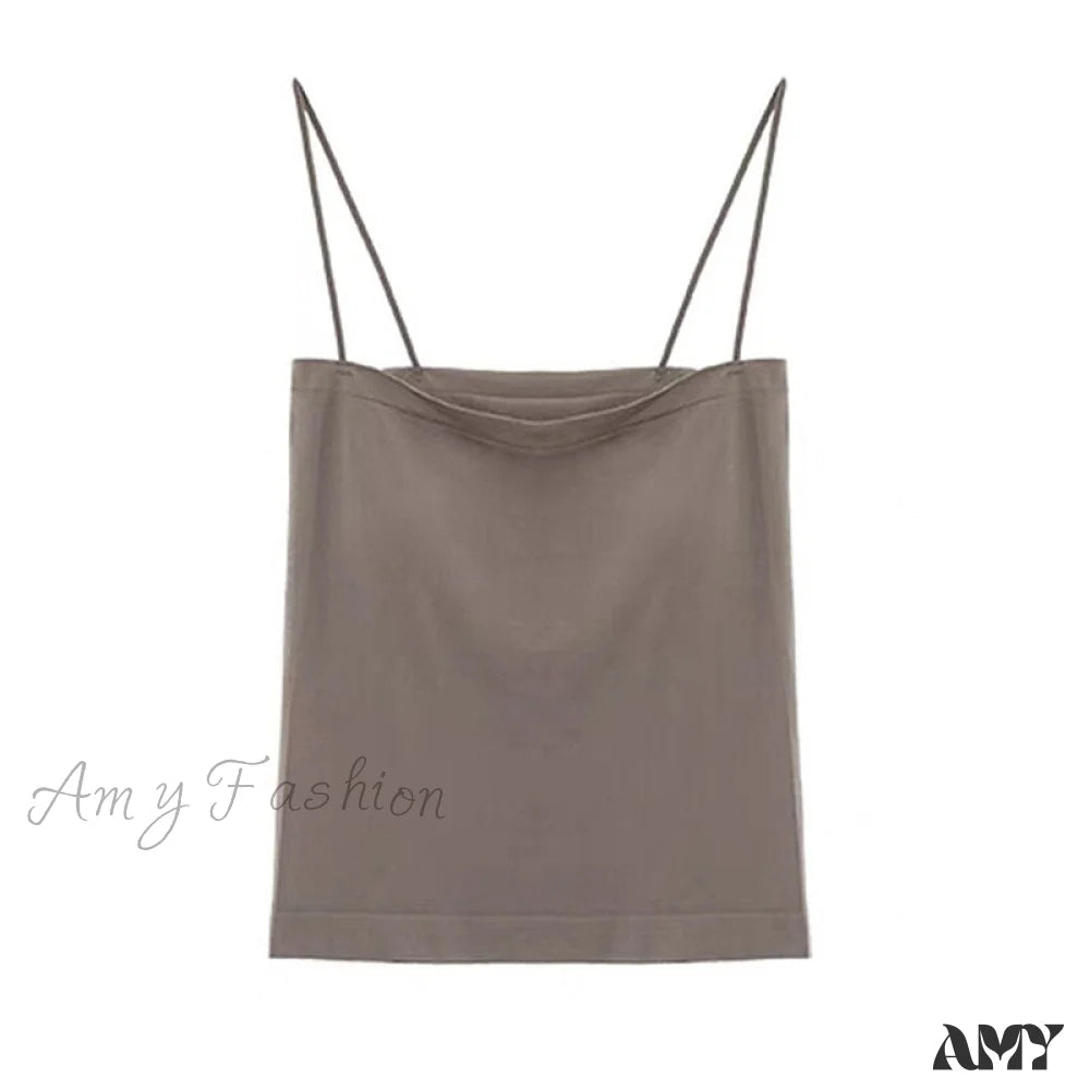 Amy Fashion - Basic Spaghetti Strap Tank Top Coffee / One Size