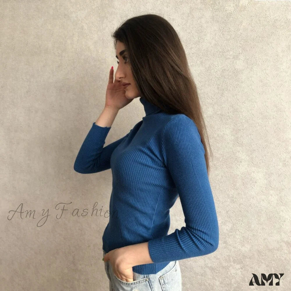 Amy Fashion - Basic Turtleneck Knitted Top