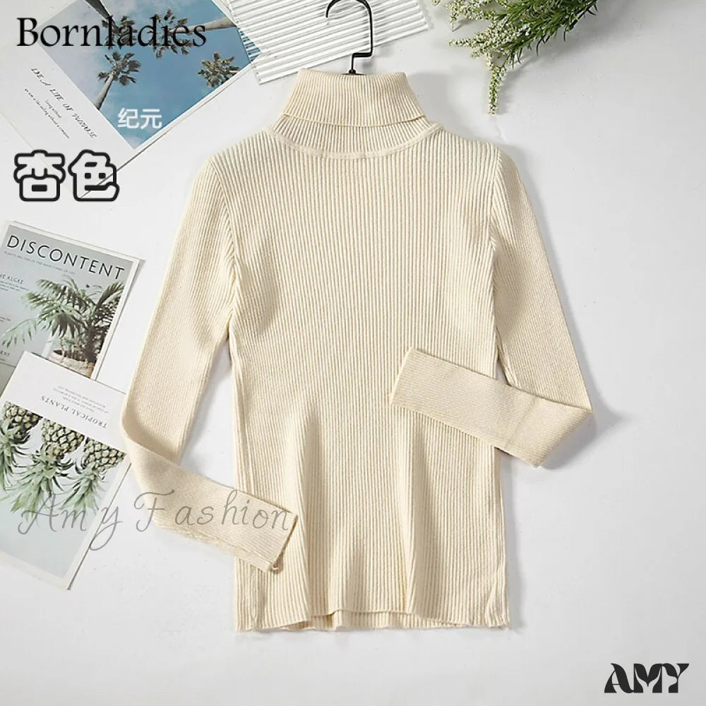 Amy Fashion - Basic Turtleneck Knitted Top Apricot / S