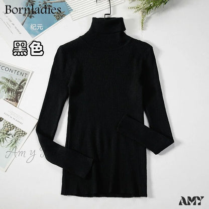 Amy Fashion - Basic Turtleneck Knitted Top Black / S