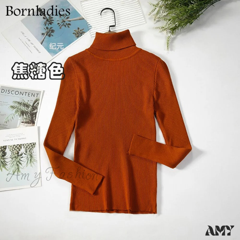 Amy Fashion - Basic Turtleneck Knitted Top Caramel / S