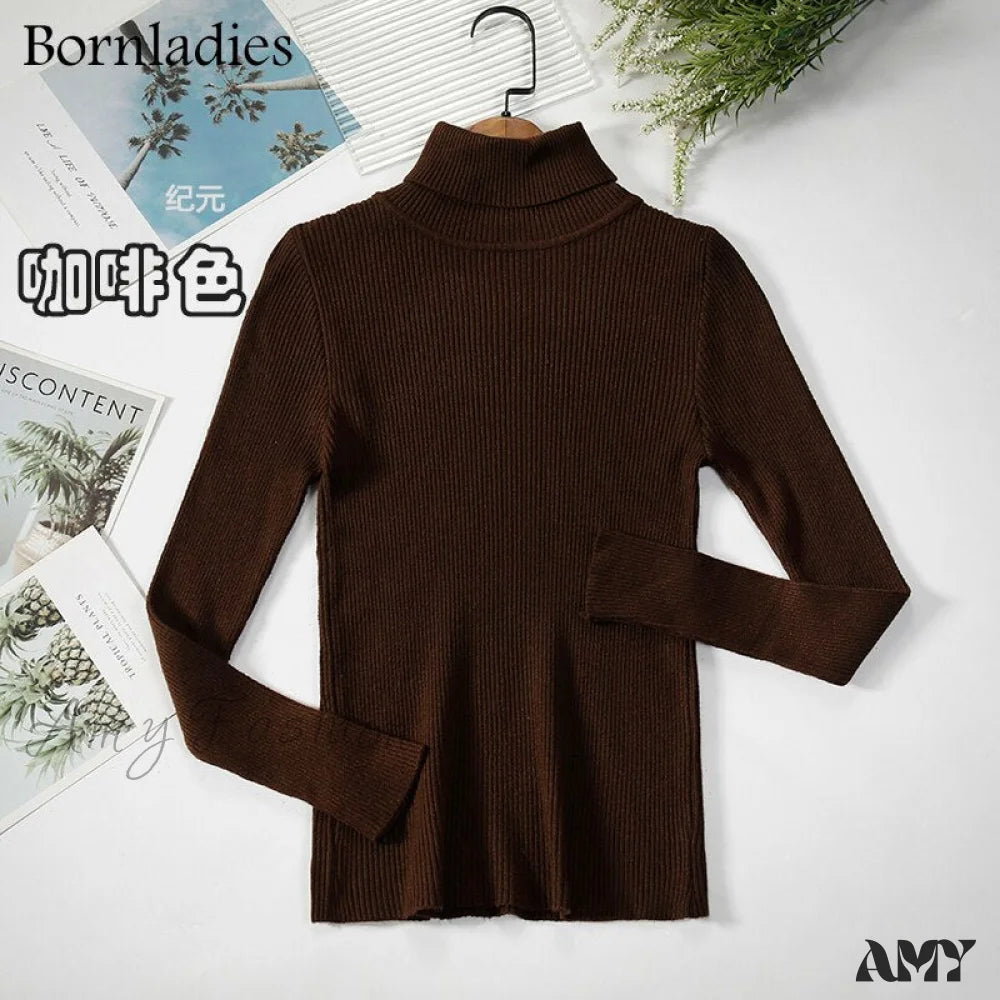 Amy Fashion - Basic Turtleneck Knitted Top Dark Brown / S